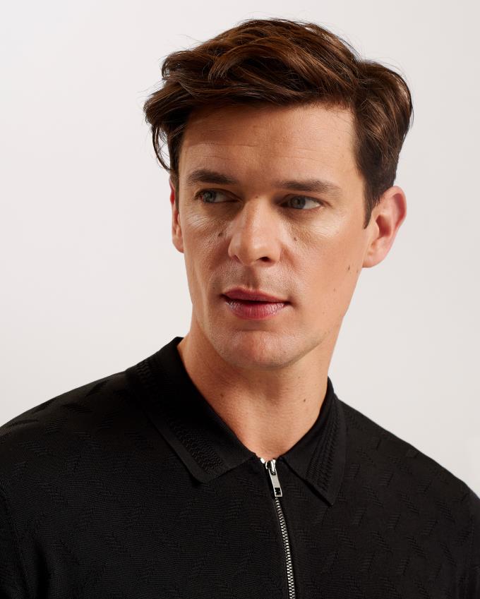 Polo Ted Baker Textured Knit Zip Noir Homme | LVW-51185477